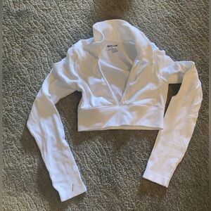 White Ribbed Long Sleeve Crop Top